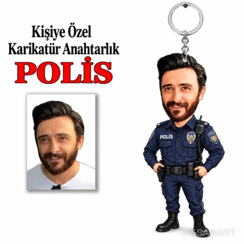 Kişiye Polis Karikatür Anahtarlık Karikatürlü Kişiye Özel Ka…
