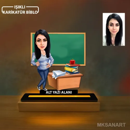 Kadın Öğretmen Karikatürlü Kişiye Özel Karikatürlü 14 cm MDF…