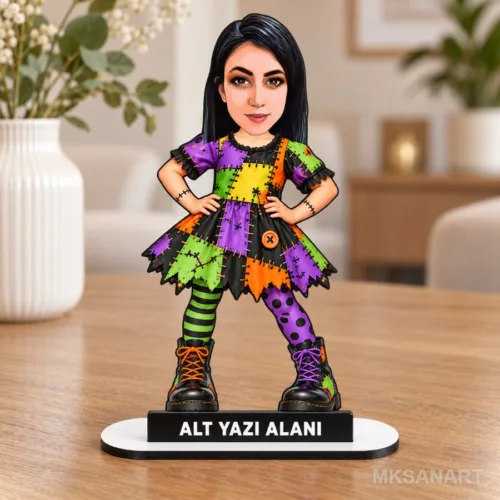 Fotoğraftan Kişiye Özel Cadılar Bayramı Karikatür MDF Karika…