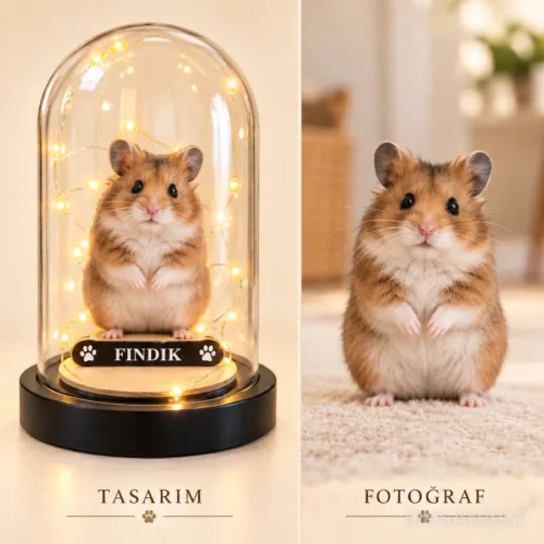 Kişiye Özel Hamster Karikatürlü 18 cm MDF Fanus Biblo - Kişi…