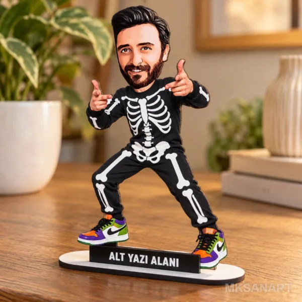 Cadılar Bayramı Karikatür MDF Karikatürlü Kişiye Özel Karikatürlü 18 cm MDF Masaüstü Biblo - Masaüstü Hediye