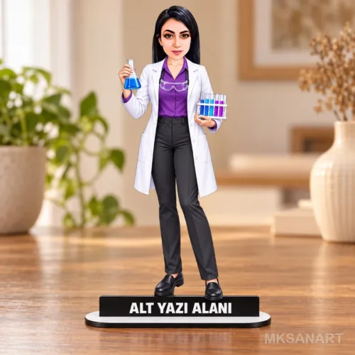 Kişiye Özel Kadin Laboratuvar Bilim İnsani Karikatürlü 18 cm…