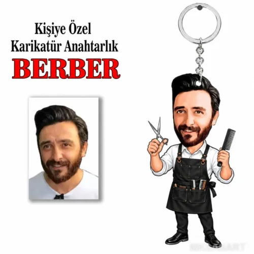 Fotoğraftan Kişiye Özel Kişiye Berber Karikatür Anahtarlık K…
