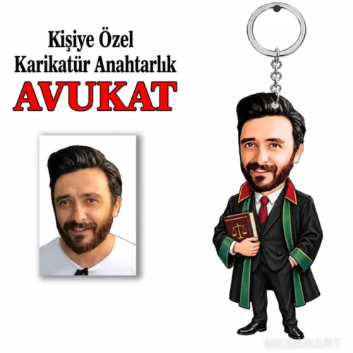 Kişiye Özel Fotoğraflı Kişiye Avukat Karikatür Anahtarlık Ka…