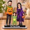 Fotoğraftan Kişiye Özel 3 Kişilik Halloween Aile Karikatürlü 18 cm MDF Masaüstü Biblo – Aile Hediyesi | Anne Baba ve Aileye Hediye