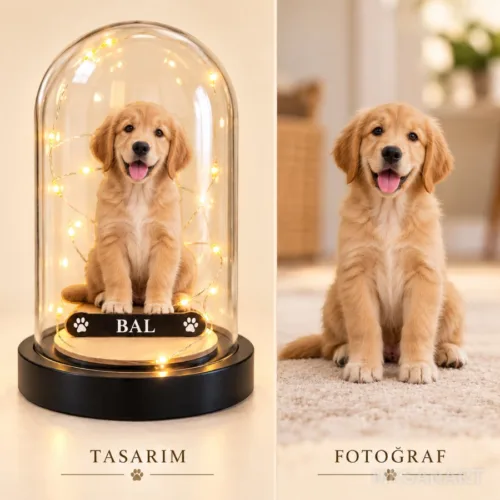 Kişiye Özel Köpek Karikatürlü 18 cm MDF Fanus Biblo - Kişiye…
