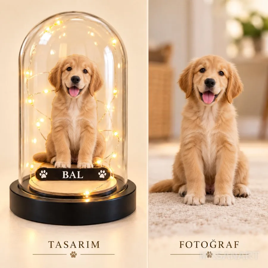 Kişiye Özel Köpek Karikatürlü 18 cm MDF Fanus Biblo – Kişiye Özel Hediye