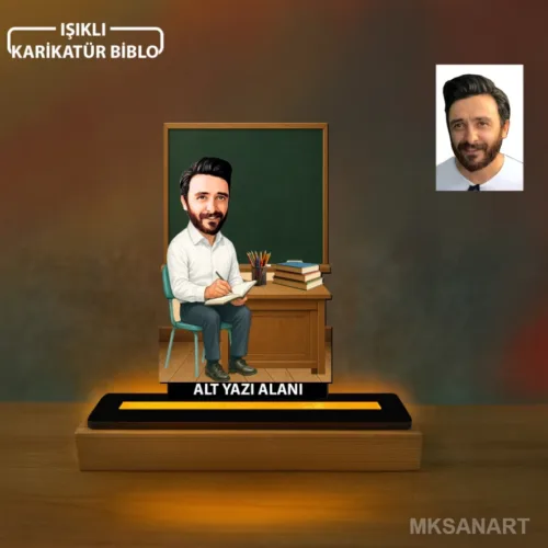 Kişiye Özel Erkek Sınıf Öğretmeni Karikatürlü 14 cm MDF Işık…