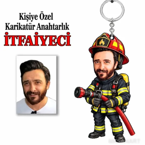 Kişiye Özel Fotoğraflı Kişiye İtfaiyeci Karikatür Anahtarlık…