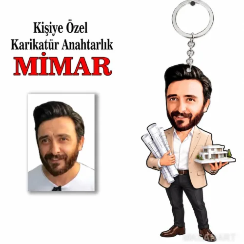 Fotoğraftan Kişiye Özel Kişiye Mimar Karikatür Anahtarlık Ka…