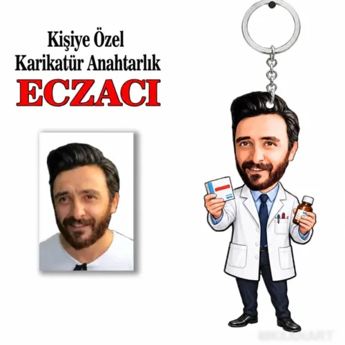 Fotoğraftan Kişiye Özel Kişiye Eczacı Karikatür Anahtarlık K…