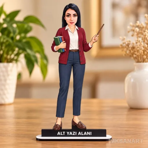 Kişiye Özel Kadin Ogretmen Kisiye Ahsap Karikatürlü 18 cm MD…