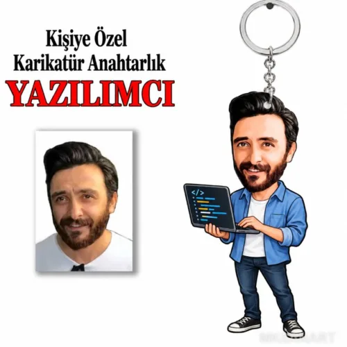 Fotoğraftan Kişiye Özel Kişiye Yazılımcı Karikatür Anahtarlı…