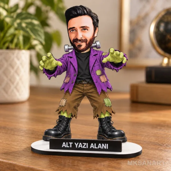 Fotoğraftan Kişiye Özel Cadılar Bayramı Karikatür MDF Karikatürlü 18 cm MDF Masaüstü Biblo - Masaüstü Hediye