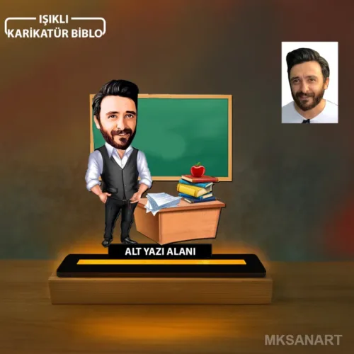 Kişiye Özel Erkek Sınıf Öğretmeni Karikatürlü 14 cm MDF Işık…