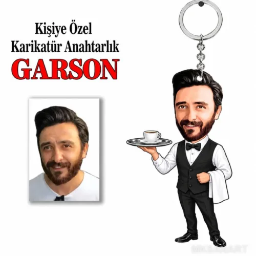 Fotoğraftan Kişiye Özel Kişiye Garson Anahtarlık Karikatürlü…