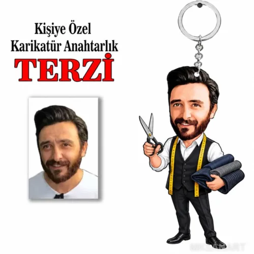 Fotoğraftan Kişiye Özel Kişiye Terzi Karikatür Anahtarlık Ka…