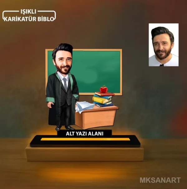 Kişiye Özel Hukuk Ogretmenler Günü Karikatürlü 14 cm MDF Işıklı Biblo - Öğretmen Hediyesi | Öğretmenler Günü Hediyesi