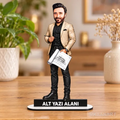 Kişiye Özel Erkek Mimar Bej Ceket Karikatürlü 18 cm MDF Masa…