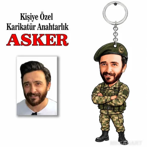 Fotoğraftan Kişiye Özel Kişiye Asker Karikatür Anahtarlık Ka…