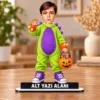 Kişiye Özel Halloween Dinazor Kostümlü Karikatürlü 18 cm MDF Masaüstü Biblo – Masaüstü Hediye