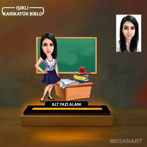 Fotoğraftan Tasarlanan Kadın Öğretmen Karikatürlü 14 cm MDF…
