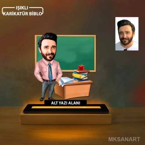 Kişiye Özel Fotoğraflı Erkek Sınıf Öğretmeni Karikatürlü 14…