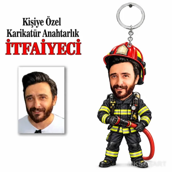 Kişiye İtfaiyeci Karikatür Anahtarlık Karikatürlü Kişiye Özel Karikatürlü 8 cm MDF Anahtarlık - Kişiye İtfaiyeci Karikatür Anahtarlık Hediyesi | Usta ve Teknik Meslek Hediyesi