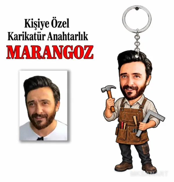 Fotoğraftan Kişiye Özel Kişiye Marangoz Karikatür Anahtarlık Karikatürlü 8 cm MDF Anahtarlık - Kişiye Marangoz Karikatür Anahtarlık Hediyesi | Yeni İş ve Meslek Hediyesi
