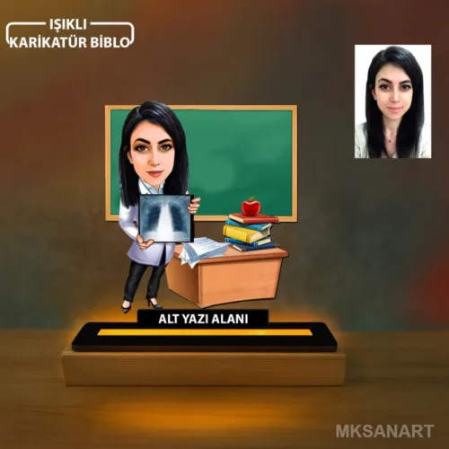 Kişiye Özel Kadın Sağlık Öğretmen Karikatürlü 14 cm MDF Işık…
