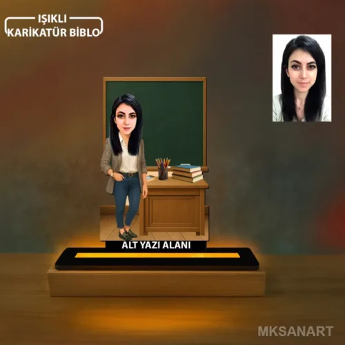 Kişiye Özel Fotoğraflı Kadın Öğretmen Karikatürlü 14 cm MDF…