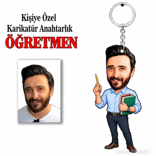 Kişiye Özel Fotoğraflı Kişiye Öğretmen Karikatür Anahtarlık…