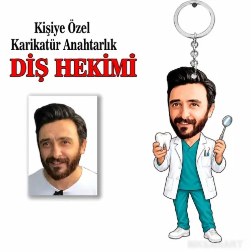 Fotoğraftan Kişiye Özel Kişiye Diş Hekimi Anahtarlık Karikat…