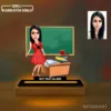 Fotoğraftan Kişiye Özel Kadın Öğretmen Karikatürlü 14 cm MDF Işıklı Biblo – Öğretmen Hediyesi | Öğretmene Özel Hediye