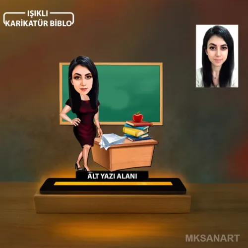 Fotoğraftan Kişiye Özel Kadın Öğretmen Karikatürlü 14 cm MDF…