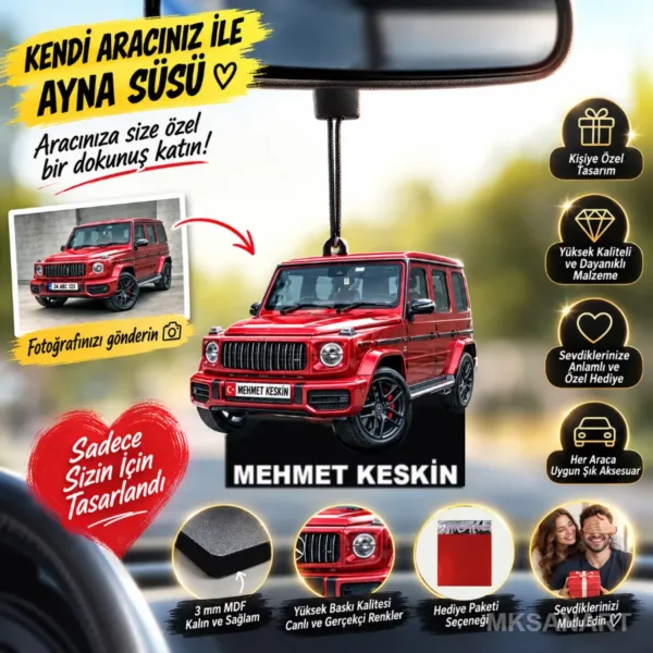 Kişiye Özel Kendi Aracınız Ayna Süs 10 cm MDF Araç Dikiz Aynası Süsü - Yeni Araba Hediyesi | Galericiye ve Araba Tutkununa Hediye
