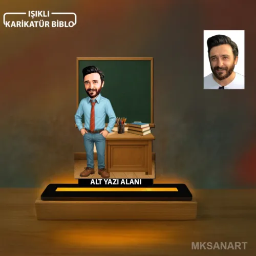 Fotoğraftan Tasarlanan Erkek Sınıf Öğretmeni Karikatürlü 14…