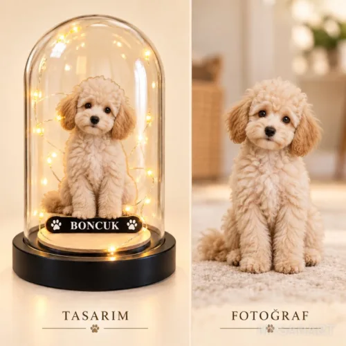 Fotoğraftan Kişiye Özel Köpek Karikatürlü 18 cm MDF Fanus Bi…